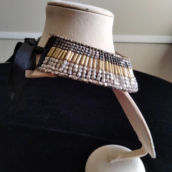 Iris Apfel & Bajalia Tri-color Metal Beaded Chunky Collar Statement Necklace - Picture 10 of 14